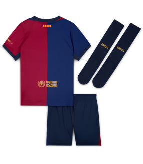 Conjunto Camisola Calções Meias FC Barcelona Criança Pequena 2024/2025 Principal