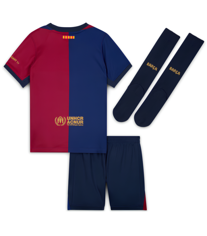 Conjunto Camisola Calções Meias FC Barcelona Criança Pequena 2024/2025 Principal