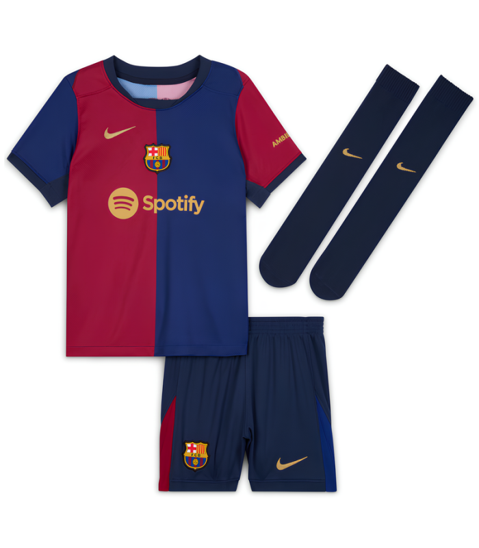 Conjunto Camisola Calções Meias FC Barcelona Criança Pequena 2024/2025 Principal